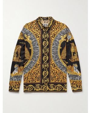 Versace Wild Cats Crystal-Embellished Printed Silk-Twill Shirt - Multicolore