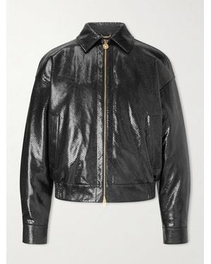 Versace Padded Snake-Effect Leather Blouson Jacket - Black