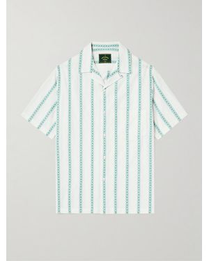 Portuguese Flannel Donatella Convertible-Collar Embroidered Cotton Shirt - Blue