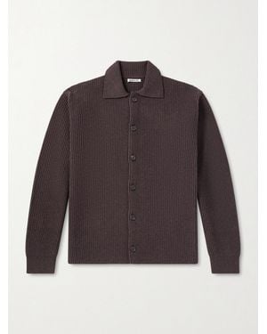 AURALEE Ribbed-knit Wool Cardigan - Brown