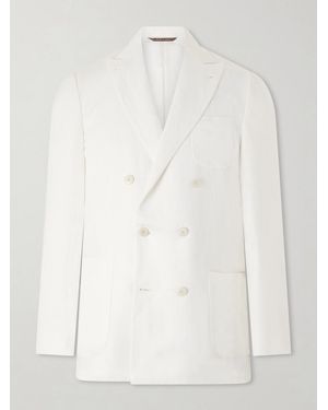 Canali Double-Breasted Linen And Silk-Blend Suit Jacket - White