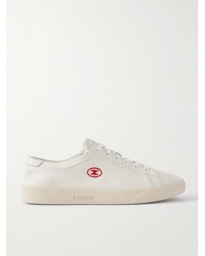 Celine Leather-trimmed Logo-embroidered Canvas Sneakers - Natural