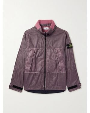 Stone Island Jacke aus "Lino Gommato"-Leinen mit Logodetail in Stückfärbung - Lila