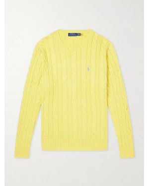 Polo Ralph Lauren Logo-Embroidered Cable-Knit Cotton Jumper - Yellow
