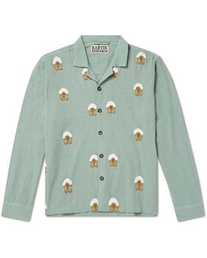 Kartik Research Camp-Collar Embellished Embroidered Cotton Shirt - Green