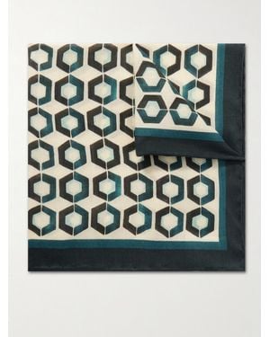 MR P. Printed Cotton And Silk-Blend Pocket Square - Green