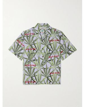Wacko Maria High Times Convertible-Collar Printed Crepe Shirt - Grey