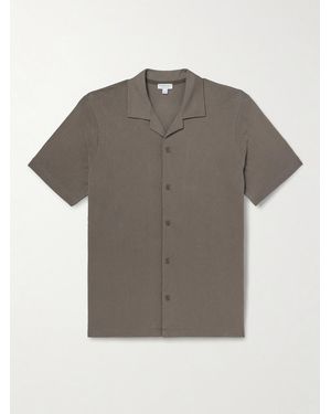 Sunspel Slim-fit Camp-collar Supima Cotton-mesh Shirt - Grey