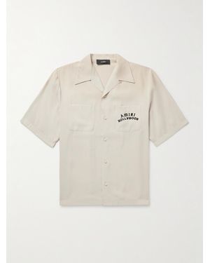 Amiri Convertible-Collar Logo-Flocked Modal-Blend Shirt - Natural
