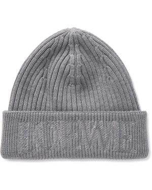Loewe Logo-Embroidered Ribbed Wool Beanie - Gray