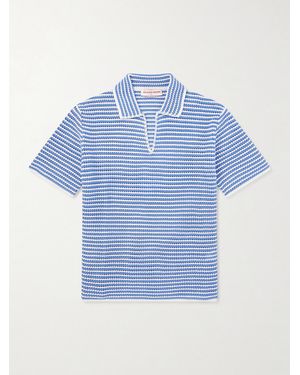 Orlebar Brown Batten Striped Open-Knit Cotton Polo Shirt - Blue