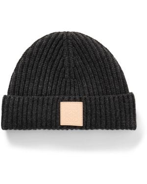 Loewe Logo-appliquéd Ribbed Cashmere Beanie - Black