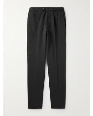 Brunello Cucinelli Straight-Leg Pleated Cotton-Corduroy Trousers - Black