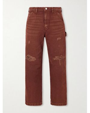 Enfants Riches Deprimes Paint Straight-leg Distressed Cotton-canvas Trousers - Red