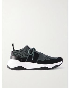 Berluti Shadow Leather-Trimmed Stretch-Knit Trainers - White