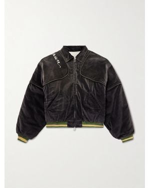 Kapital Logo-Embroidered Zip-Detailed Cotton-Velvet Bomber Jacket - Black
