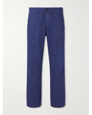 Nudie Jeans Tuff Tony Straight-Leg Herringbone Cotton Trousers - Blue