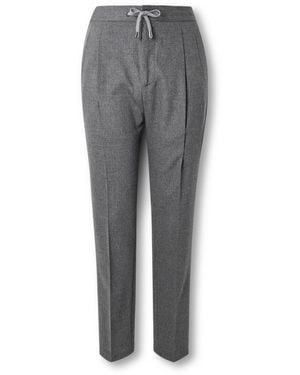 De Petrillo Tapered Pleated Wool And Cashmere-blend Flannel Pants - Gray