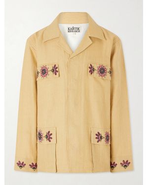 Kartik Research Jaisalmer Embroidered Linen Jacket - Natural