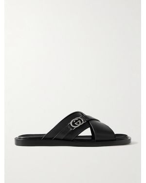 Gucci Maverik Logo-Embellished Leather Sandals - Black