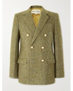 Valentino Garavani Double-Breasted Wool-Blend Bouclé Blazer - Green