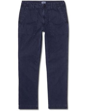 Hartford Fatigue Straight-Leg Garment-Dyed Herringbone Cotton-Gabardine Pants - Blue
