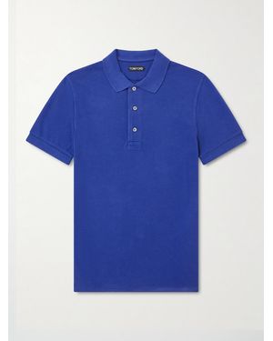 Tom Ford Slim-fit Lyocell And Cotton-blend Piqué Polo Shirt - Blue
