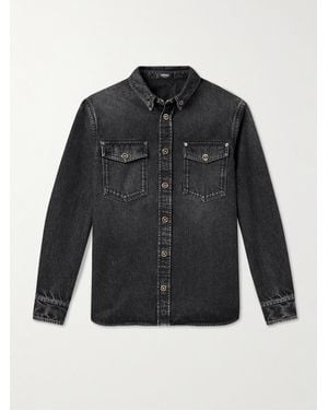 Versace Hemdjacke aus Denim mit Button-Down-Kragen - Schwarz