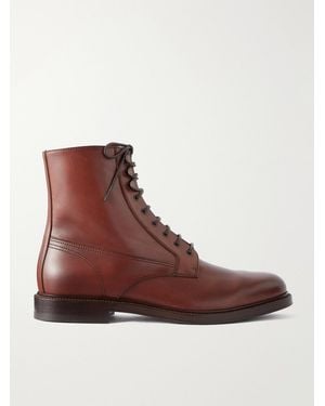 Brunello Cucinelli Leather Lace-Up Boots - Braun
