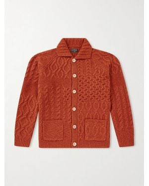Beams Plus Alan Patchwork Cable-Knit Wool Cardigan - Red