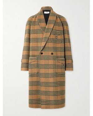 Celine Double-Breasted Checked Wool Coat - Natural