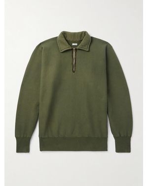 A.PRESSE Distressed Cotton-Jersey Half-Zip Sweatshirt - Green