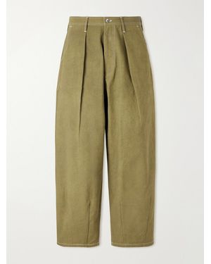 STORY mfg. Lush Wide-Leg Pleated Organic Cotton-Canvas Trousers - Green