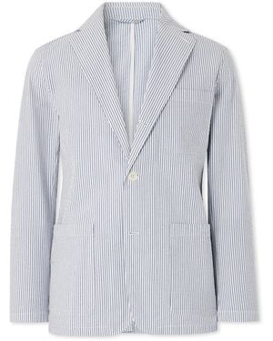 Hartford Jobby Unstructured Striped Cotton-Seersucker Blazer - Blue