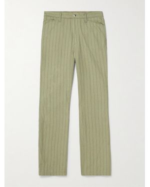 Kapital Gibson Straight-Leg Striped Linen And Cotton-Blend Twill Trousers - Green