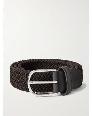 Anderson's 3.5Cm Leather-Trimmed Woven Elastic Belt - Black