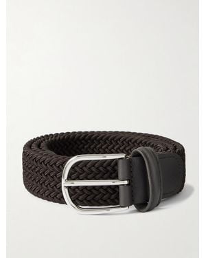 Anderson's 3.5Cm Leather-Trimmed Woven Elastic Belt - Black