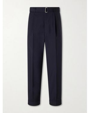 Officine Generale Hugo Straight-Leg Pleated Virgin Wool Trousers - Blue