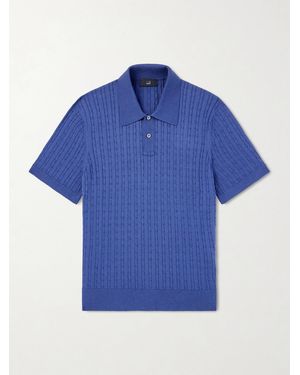 dunhill Cable-Knit Cotton and Mulberry Silk-Blend Polo Shirt - Blau