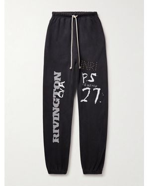 RRR123 Inri Tapered Embellished Logo-Print Cotton-Jersey Joggers - Blue
