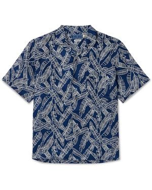 Blue Blue Japan Camp-Collar Printed-Dyed Linen Shirt - Blue