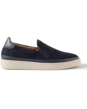 Mulo Leather-Trimmed Suede Slip-On Sneakers - Blue