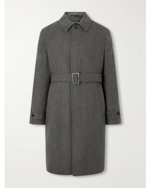 ZEGNA Oasi Belted Herringbone Cashmere Trench Coat - Gray