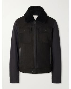 Moncler Zerique Shearling-Trimmed Leather Jacket - Black