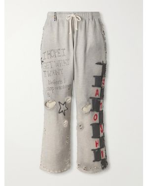 Satoshi Nakamoto Get What I Want Printed Embellished Distressed Cotton-jersey Joggers - White
