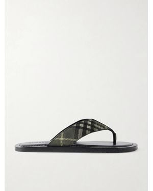 Burberry Pavillon Leather-trimmed Checked Jacquard Sandals - Grey