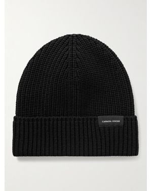 Canada Goose Logo-Appliquéd Ribbed Wool Beanie - Black