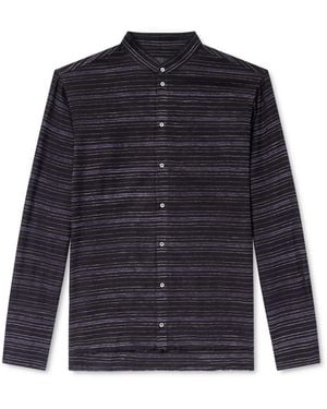 424 Hoorsenbuhs Embroidered Striped Cotton-Blend Flannel Shirt - Blue