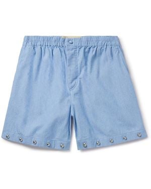 Valentino Garavani Straight-Leg Studded Cotton-Chambray Shorts - Blue