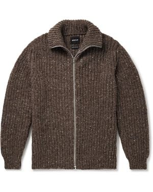 Howlin' Loose Ends Ribbed Donegal Wool Zip-Up Cardigan - Brown